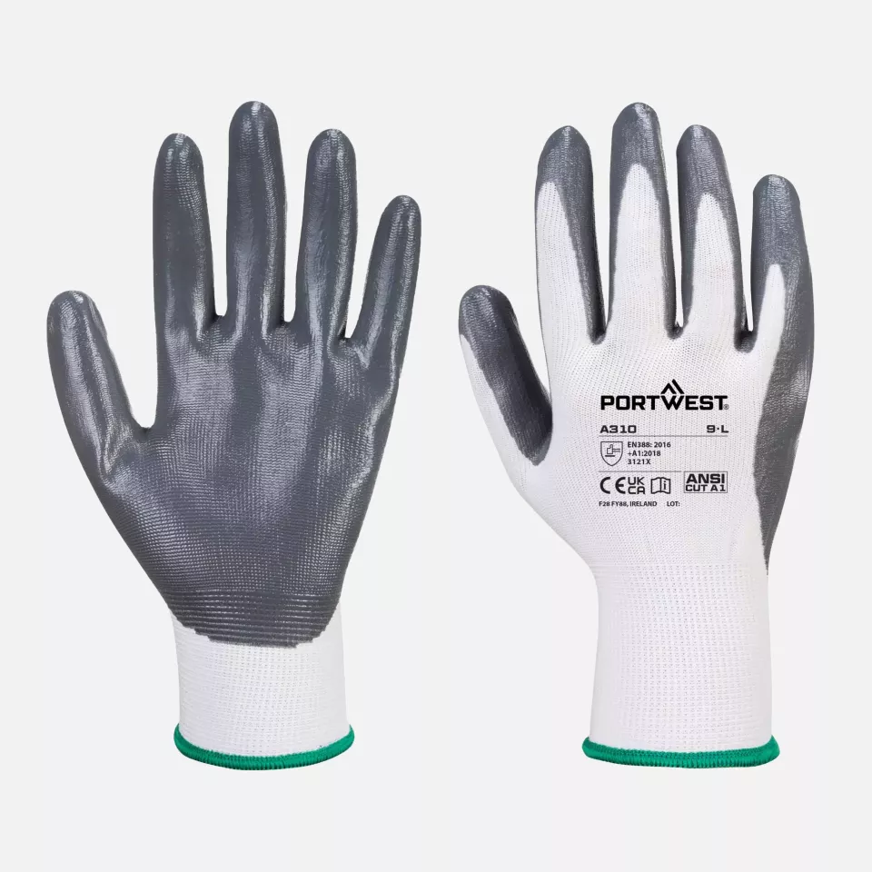 Portwest A310GRW, Flexo Grip Nitrile Glove, Grey/White, image 3, gallery thumbnail