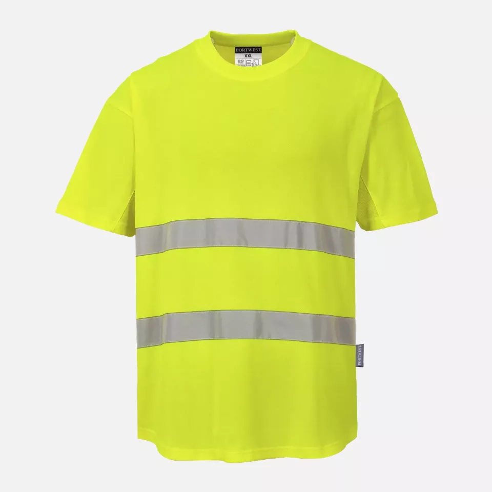 Portwest C394YER, Hi-Vis Cotton Comfort Mesh Insert T-Shirt S/S, Yellow, image 1, gallery thumbnail