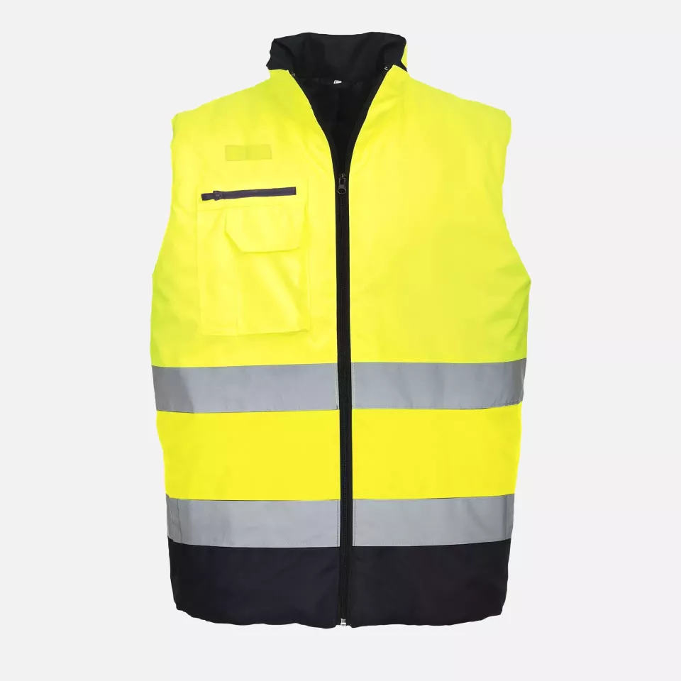 Portwest S267YNR, Hi-Vis Contrast Bodywarmer, Yellow/Navy, image 1, gallery thumbnail