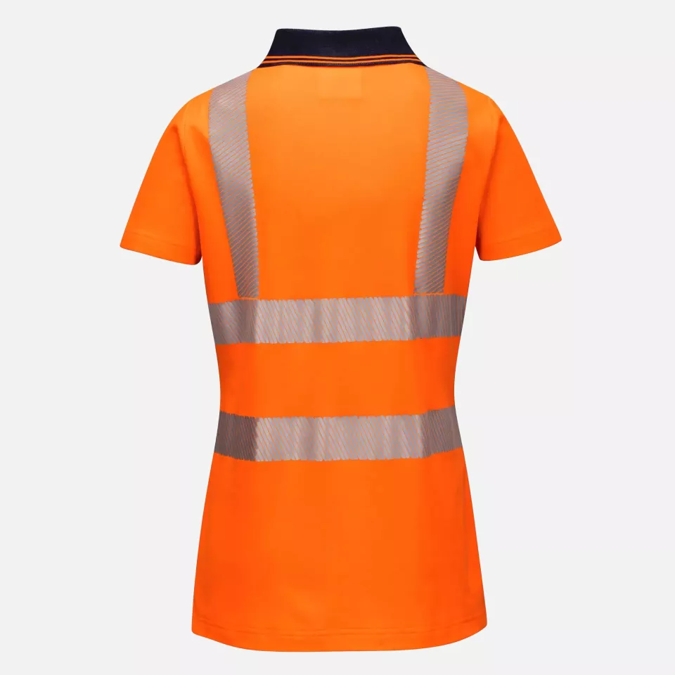 Portwest LW72OBR, Hi-Vis Women's Cotton Comfort Pro Polo Shirt S/S, Orange/Black, image 2, gallery thumbnail