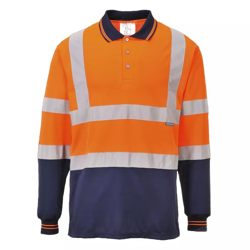 Portwest S279ONR, Hi-Vis Contrast Polo Shirt L/S, Orange/Navy, image 1, gallery thumbnail