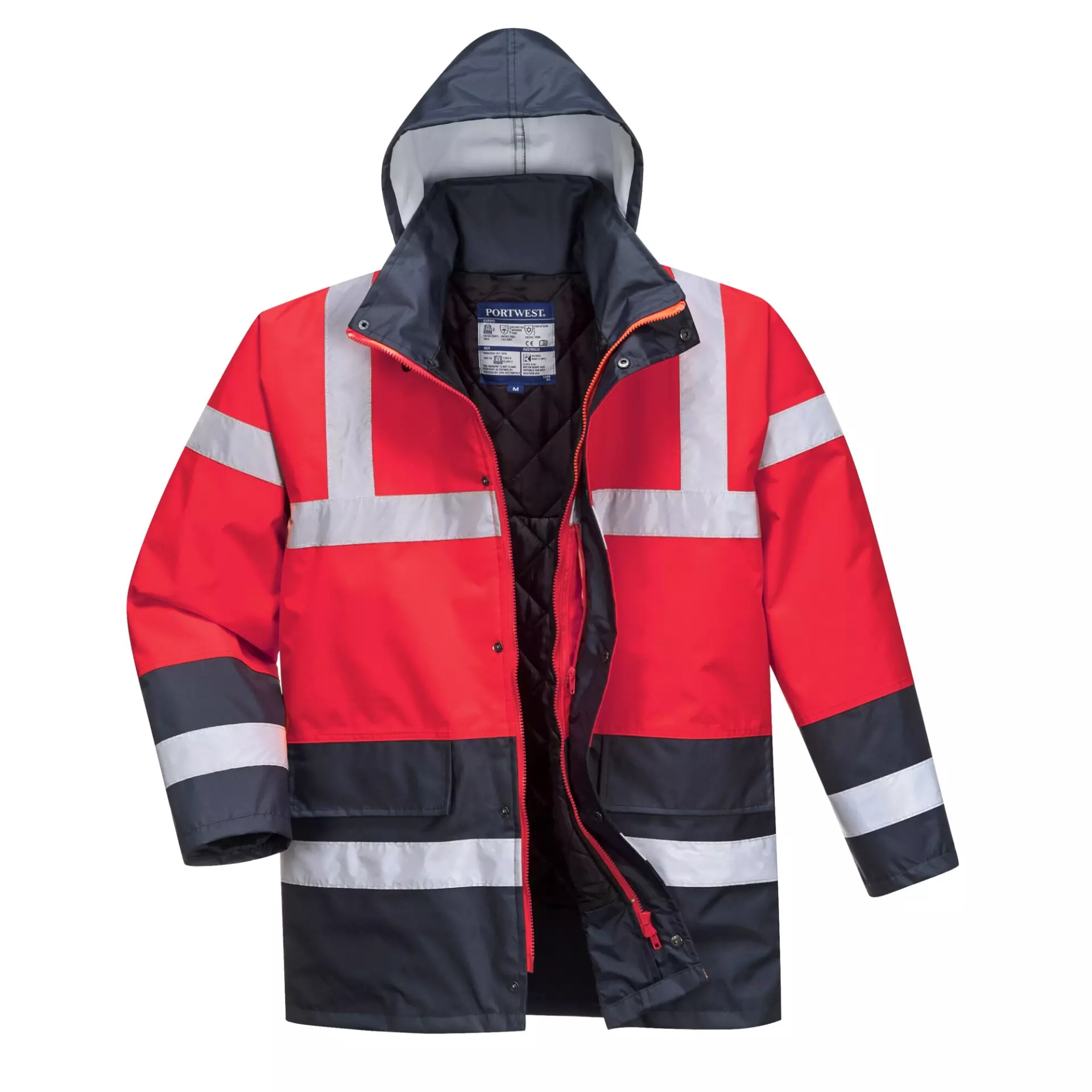 Portwest S466RNR, Hi-Vis Contrast Winter Traffic Jacket, Red/Navy, image 1