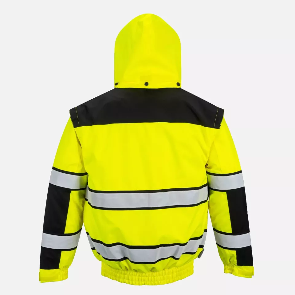 Portwest C466YBR, Hi-Vis 3-in-1 Contrast Winter Bomber Jacket, Yellow/Black, image 3, gallery thumbnail