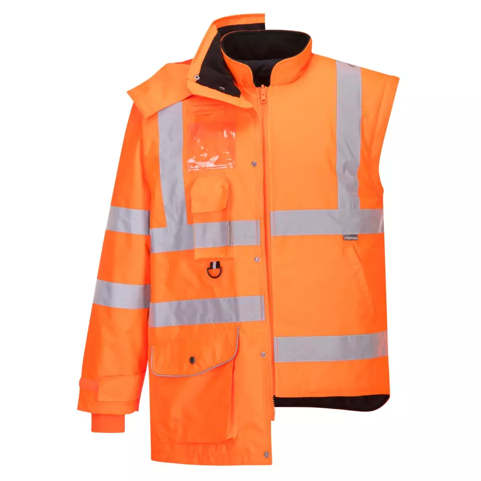 Portwest RT27ORR, Hi-Vis Breathable 7-in-1 Traffic Jacket, Orange, image 4, gallery thumbnail