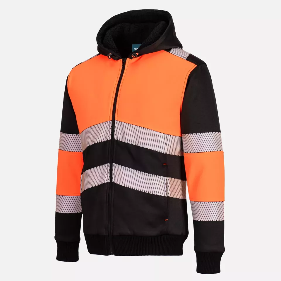 Portwest PW377OBR, PW3 Zipped Class 1 Winter Hoodie, Orange/Black, image 3, gallery thumbnail