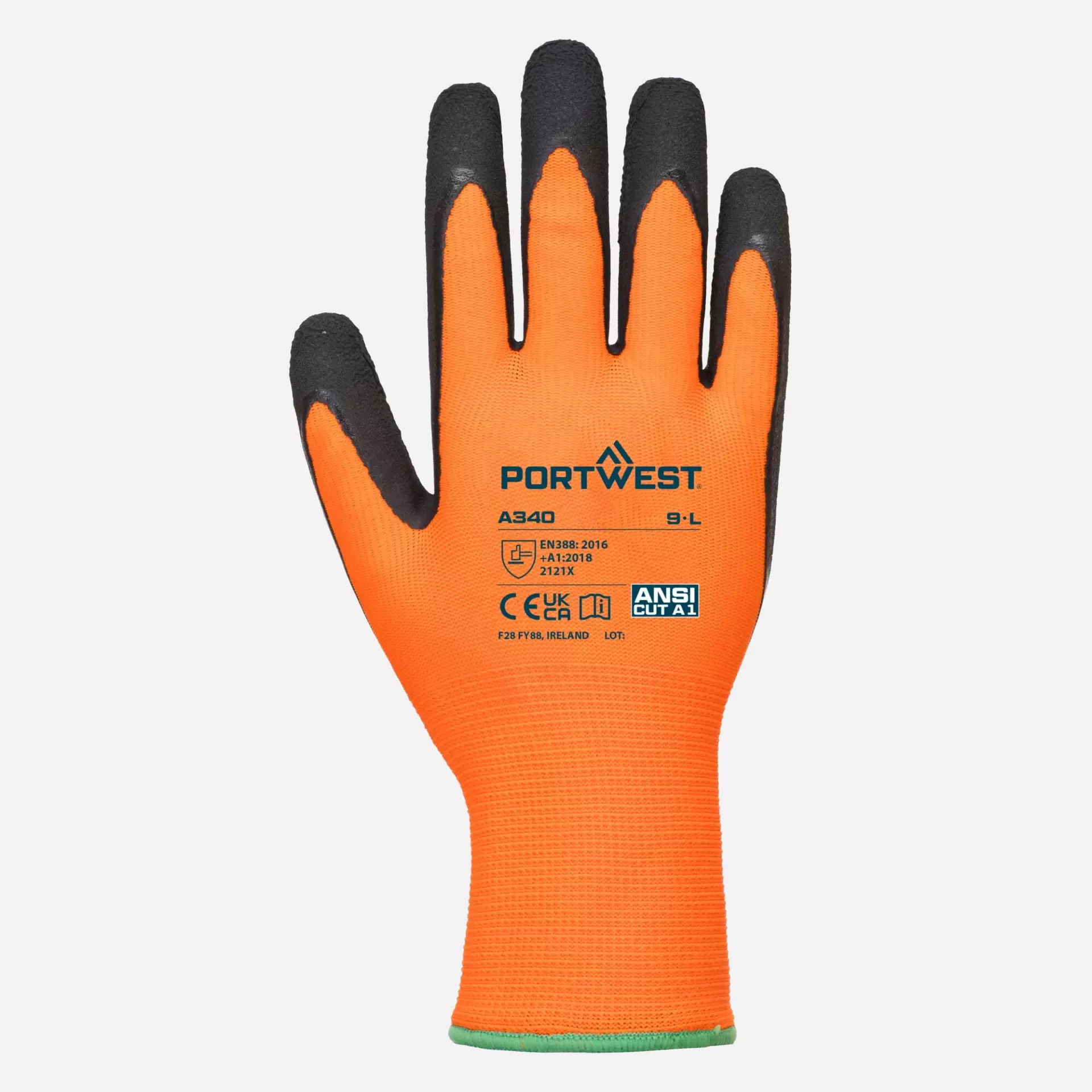 Portwest A340ORB, Hi-Vis Grip Glove - Latex, Orange/Black, image 1
