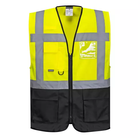 Portwest Warsaw Hi-Vis Contrast Executive Vest, Yellow/Black