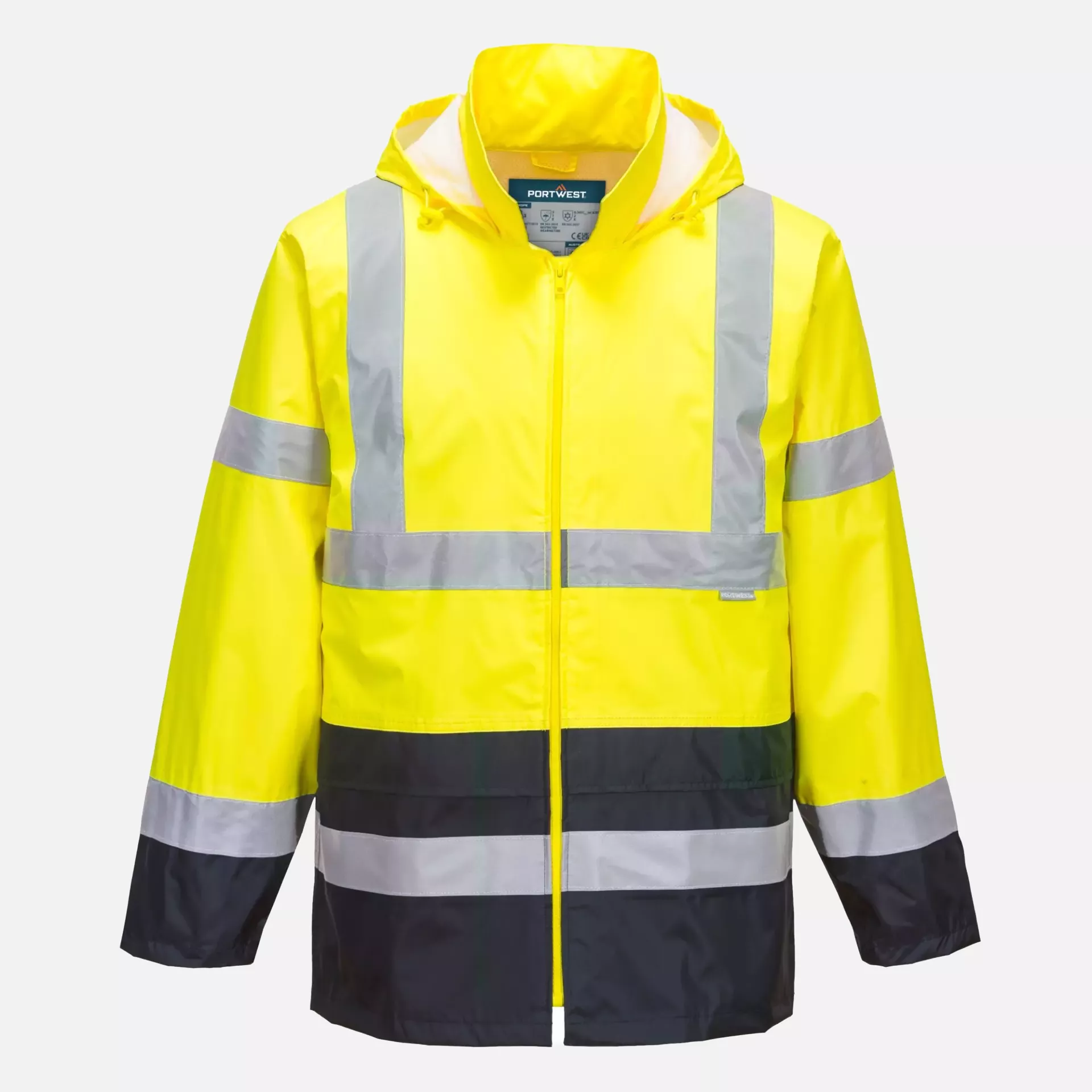 Portwest H443YNR, Hi-Vis Contrast Classic Rain Jacket, Yellow/Navy, image 1