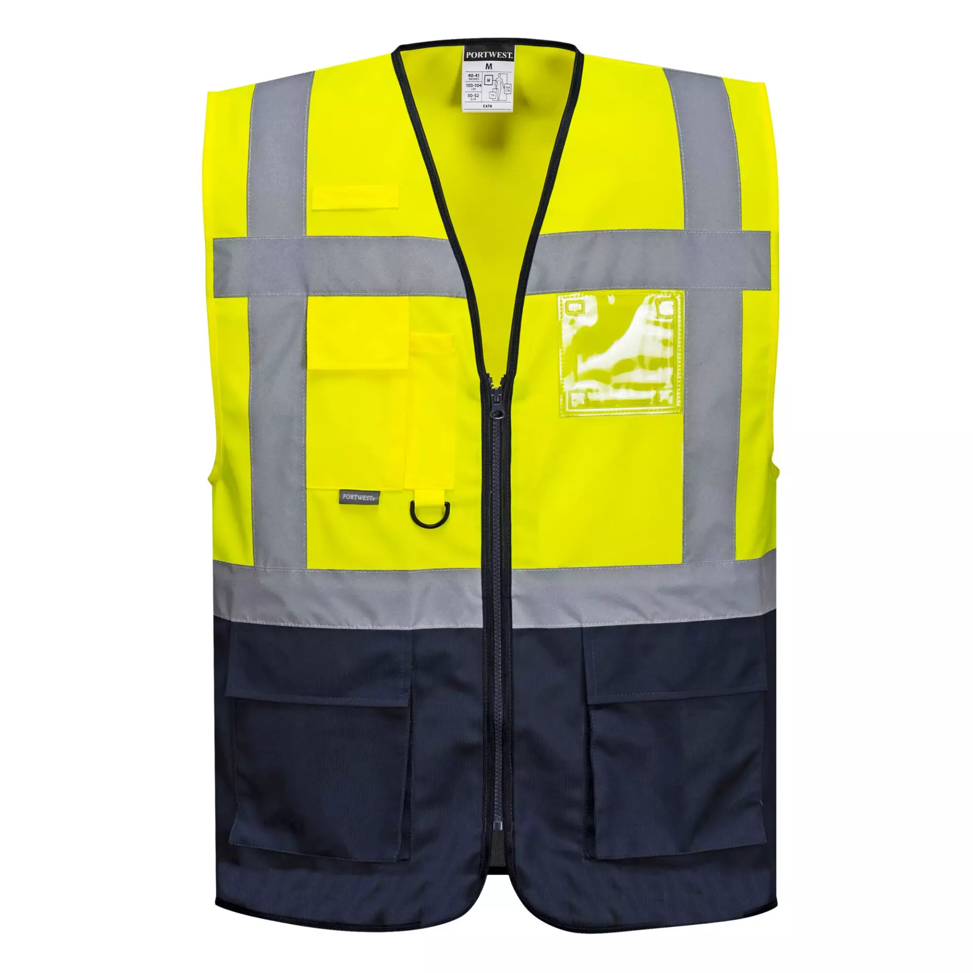 Portwest C476YNR, Warsaw Hi-Vis Contrast Executive Vest, Yellow/Navy, image 1