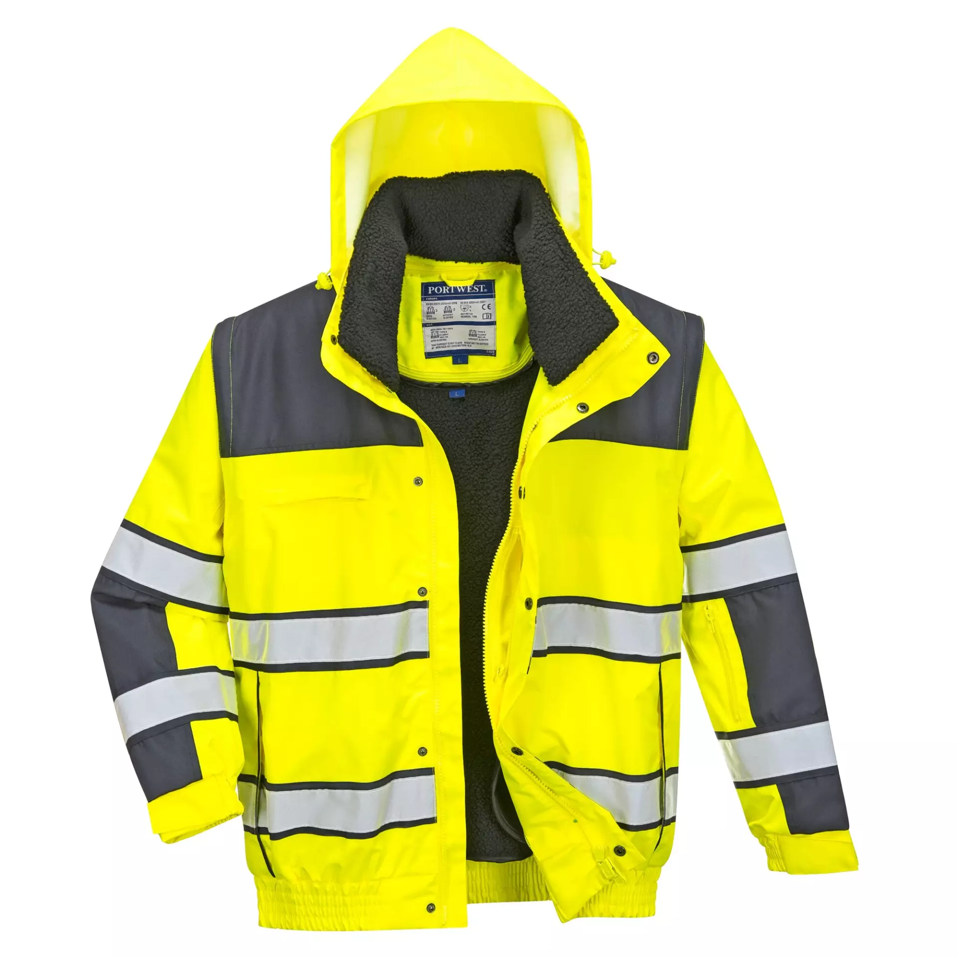 Portwest C466YNR, Hi-Vis 3-in-1 Contrast Winter Bomber Jacket, Yellow/Navy, image 1