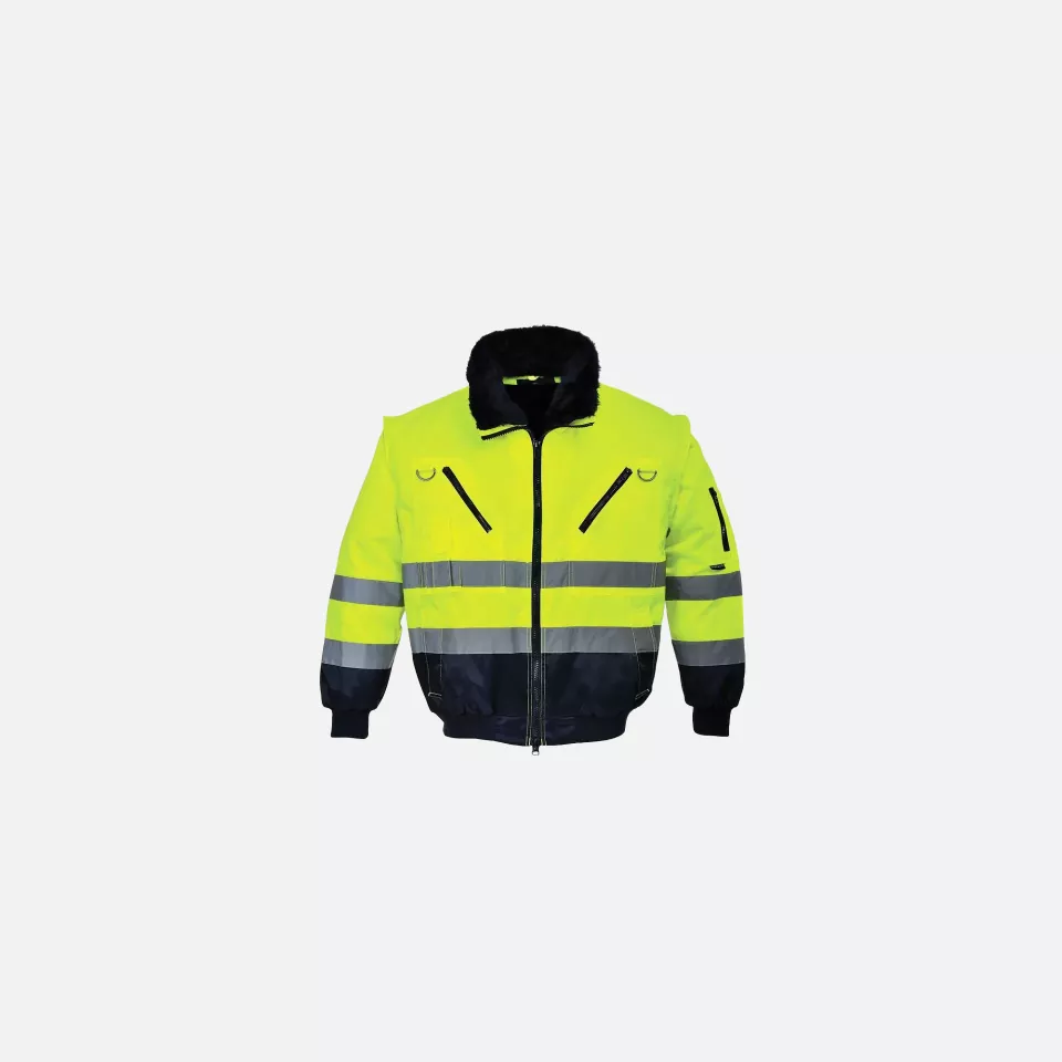 Portwest PJ50YNR, Hi-Vis 3-in-1 Contrast Pilot Jacket, Yellow/Navy, image 2, gallery thumbnail