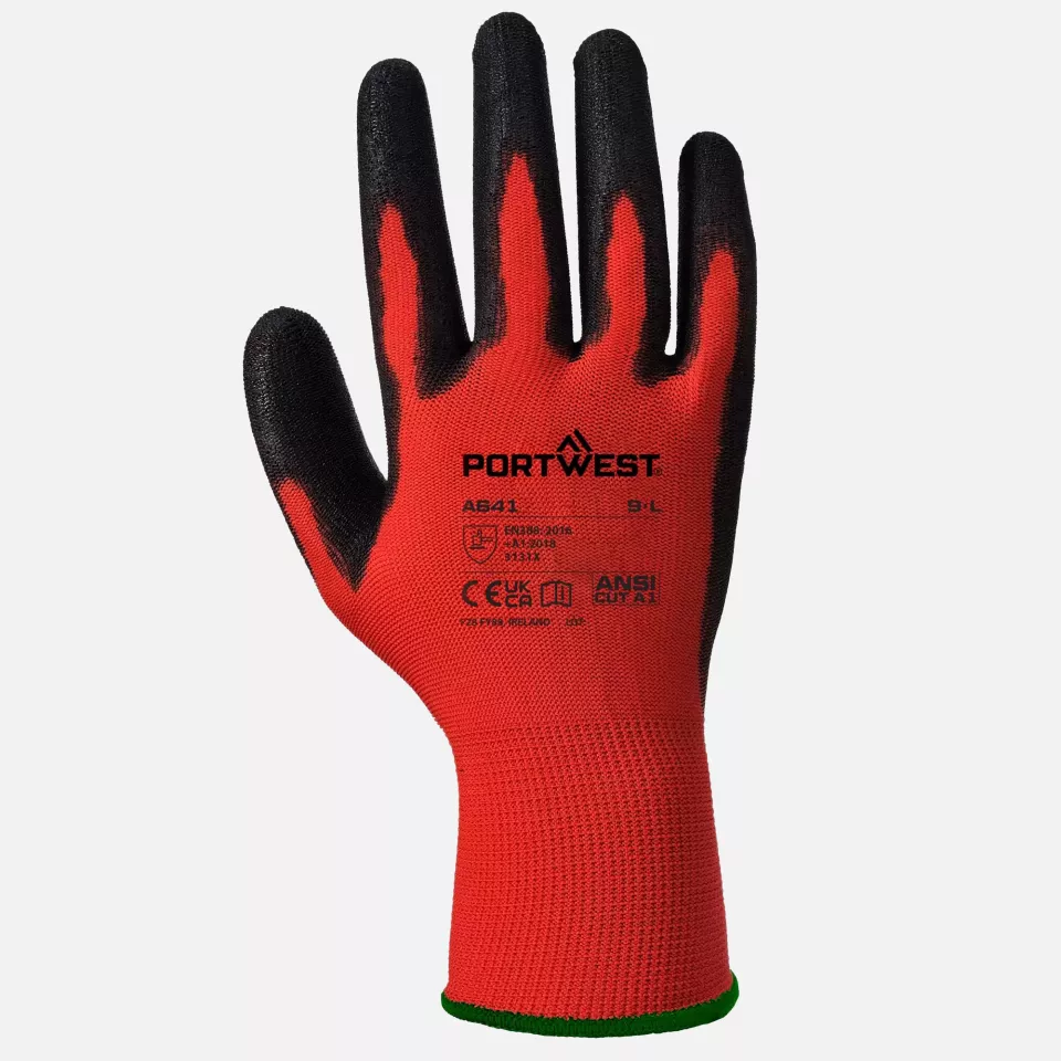 Portwest A641R8R, Red - PU Glove, Red/Black, image 1, gallery thumbnail