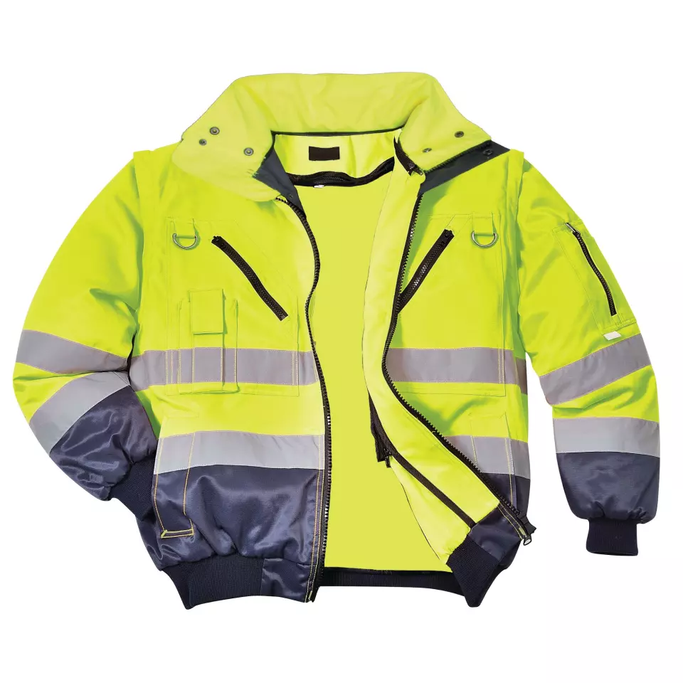 Portwest PJ50YNR, Hi-Vis 3-in-1 Contrast Pilot Jacket, Yellow/Navy, image 5, gallery thumbnail