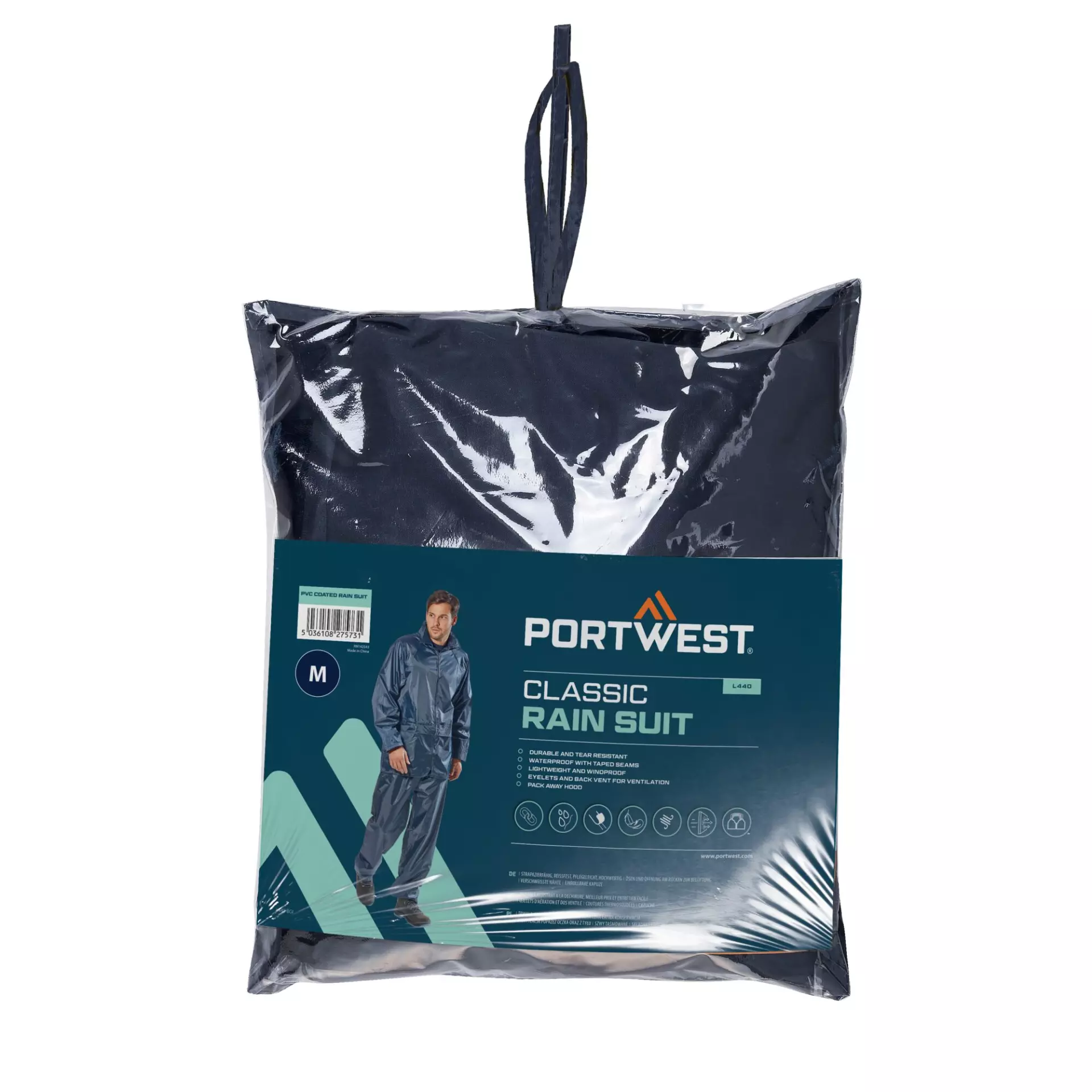 Portwest L440NAR, Essentials Rainsuit (2 Piece Suit), Navy, image 1
