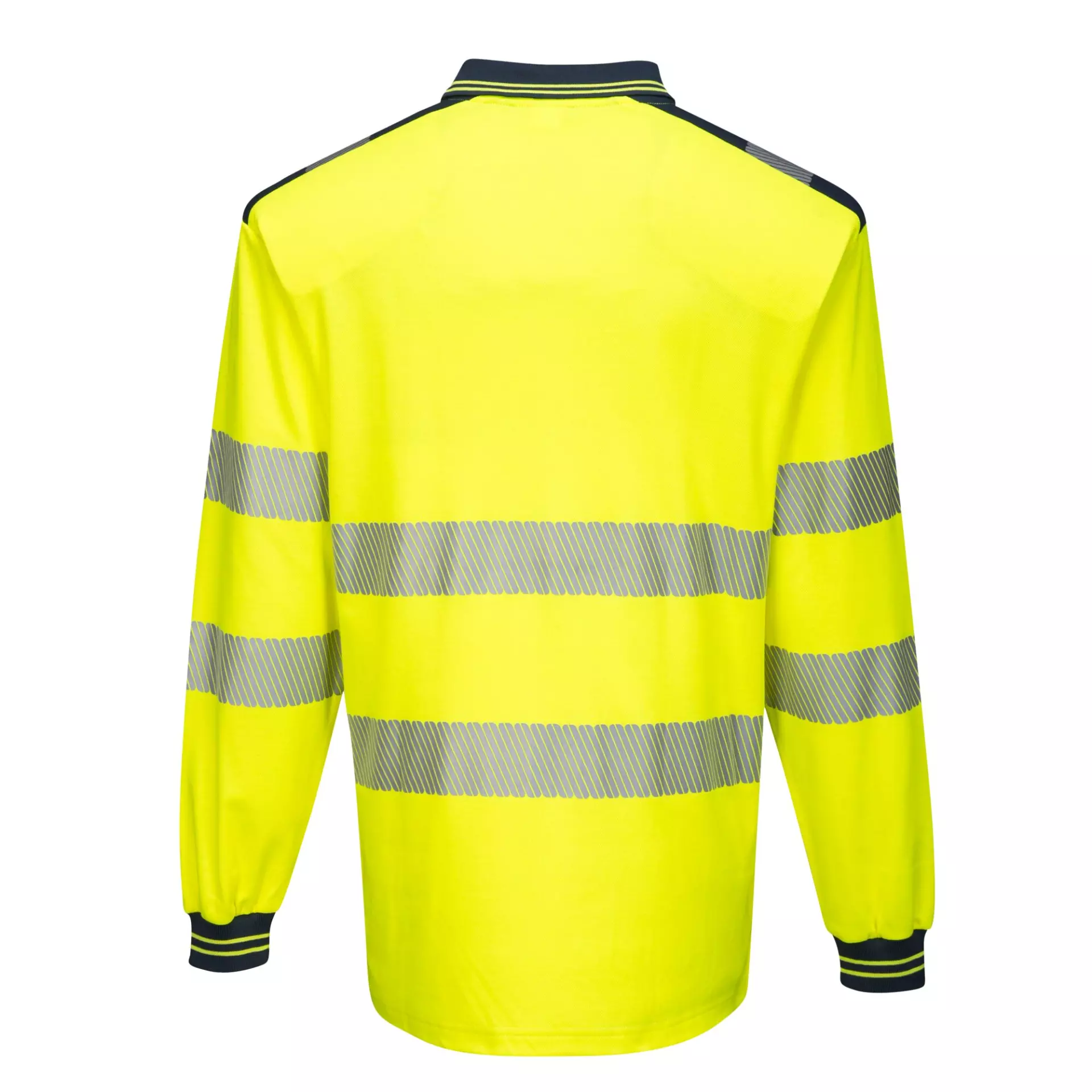Portwest T184YNR, PW3 Hi-Vis Cotton Comfort Polo Shirt L/S, Yellow/Navy, image 2