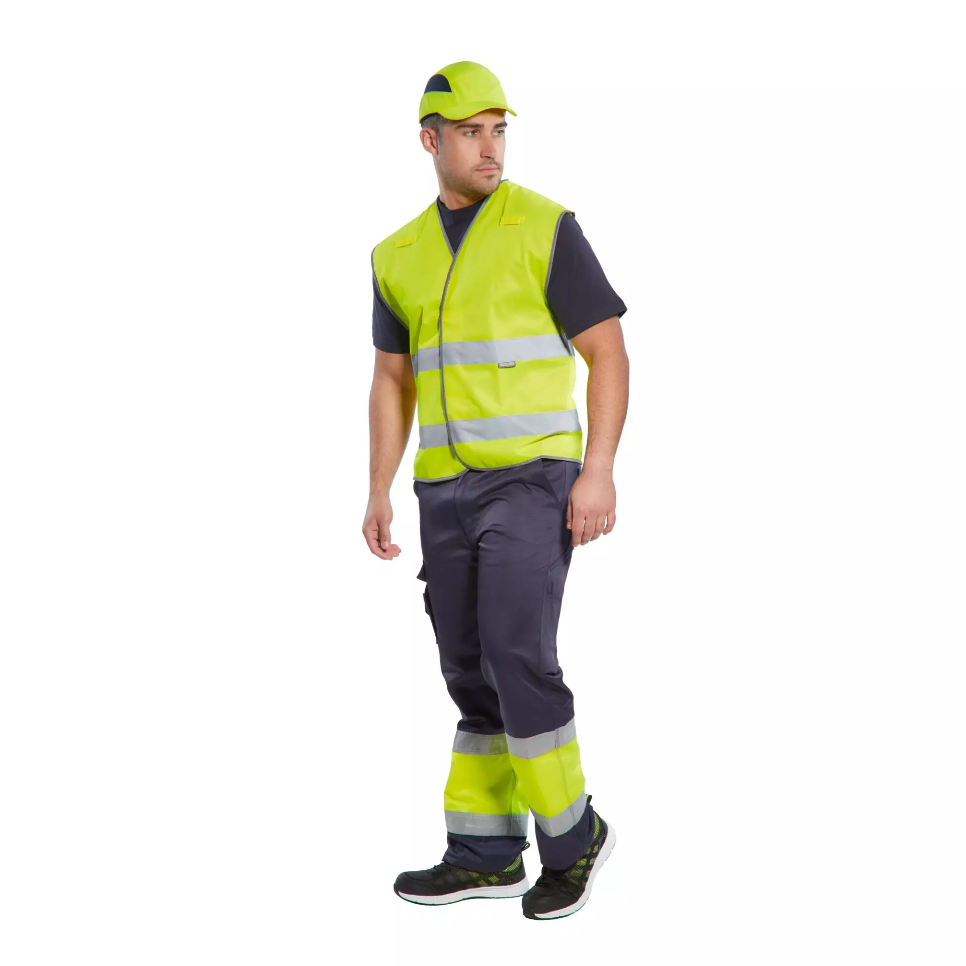 Portwest E049YNR, Hi-Vis Contrast Class 1 Service Trousers, Yellow/Navy, image 2