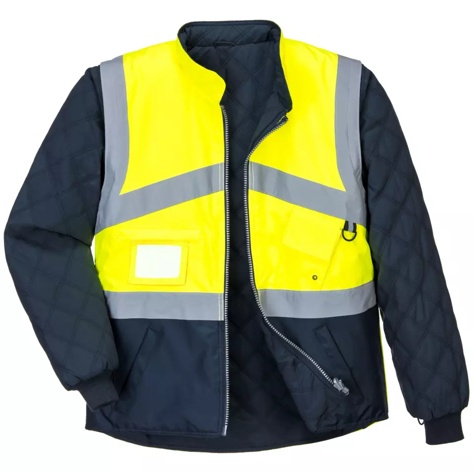 Portwest S769YNR, Hi-Vis Breathable 2-in-1 Contrast Reversible Jacket, Yellow/Navy, image 3, gallery thumbnail