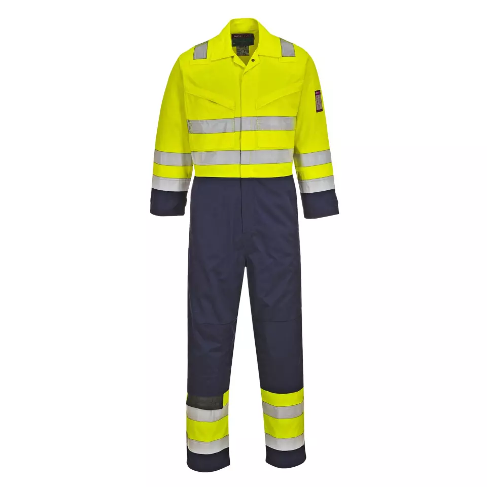Portwest MV28YNT, Hi-Vis Modaflame Coverall, Yellow/Navy Tall, image 1, gallery thumbnail