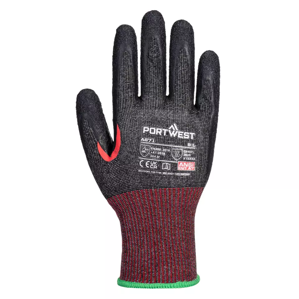 Portwest A671K8R, CS Cut F13 Latex Glove, Black, image 1, gallery thumbnail