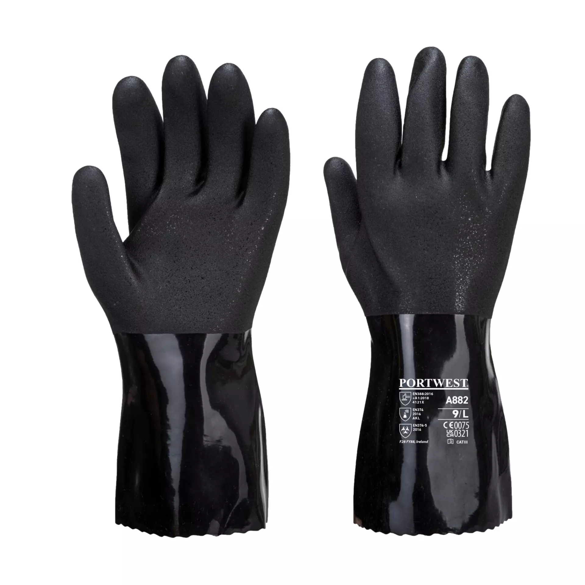 Portwest A882BKR, ESD PVC Chemical Gauntlet, Black, image 2