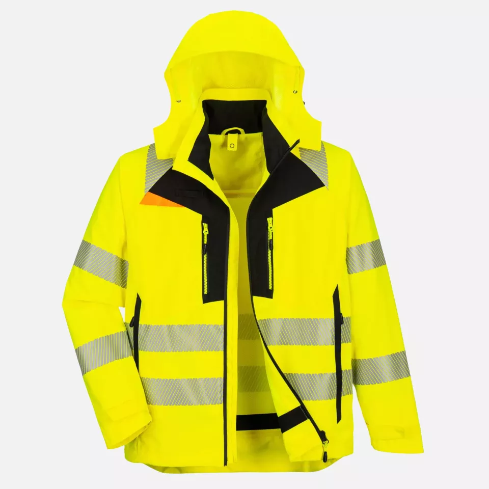 Portwest DX466YBR, DX4 Hi-Vis 4-in-1 Jacket, Yellow/Black, image 1, gallery thumbnail