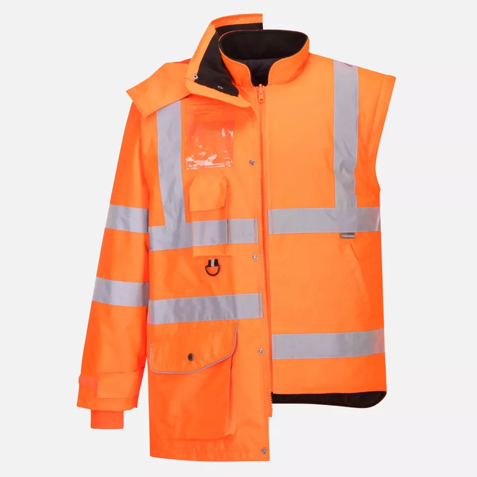 Portwest RT27ORR, Hi-Vis Breathable 7-in-1 Traffic Jacket, Orange, image 4, gallery thumbnail