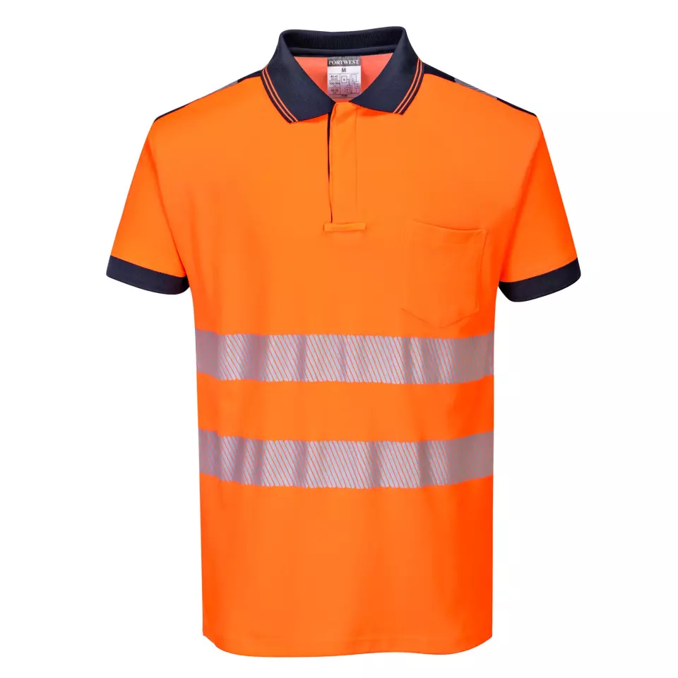 Portwest T180ONR, PW3 Hi-Vis Cotton Comfort Polo Shirt S/S, Orange/Navy, image 1, gallery thumbnail