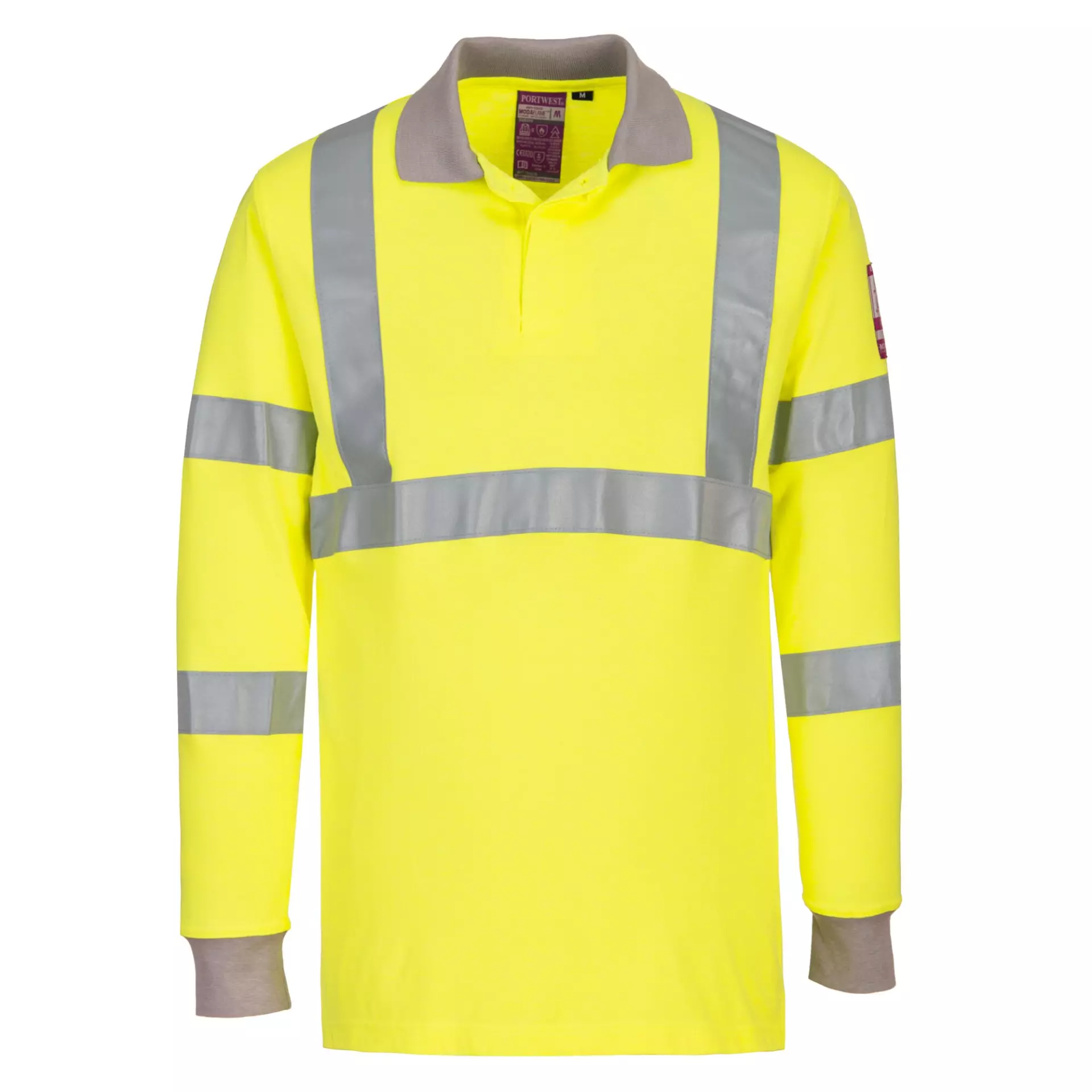 Portwest FR77YER, Modaflame Knit Hi-Vis Anti-Static FR Long Sleeve Polo Shirt, Yellow