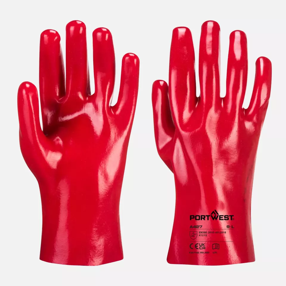 Portwest A427RER, Grip 12 PVC Gauntlet 27cm, Size XL, Red, image 3, gallery thumbnail