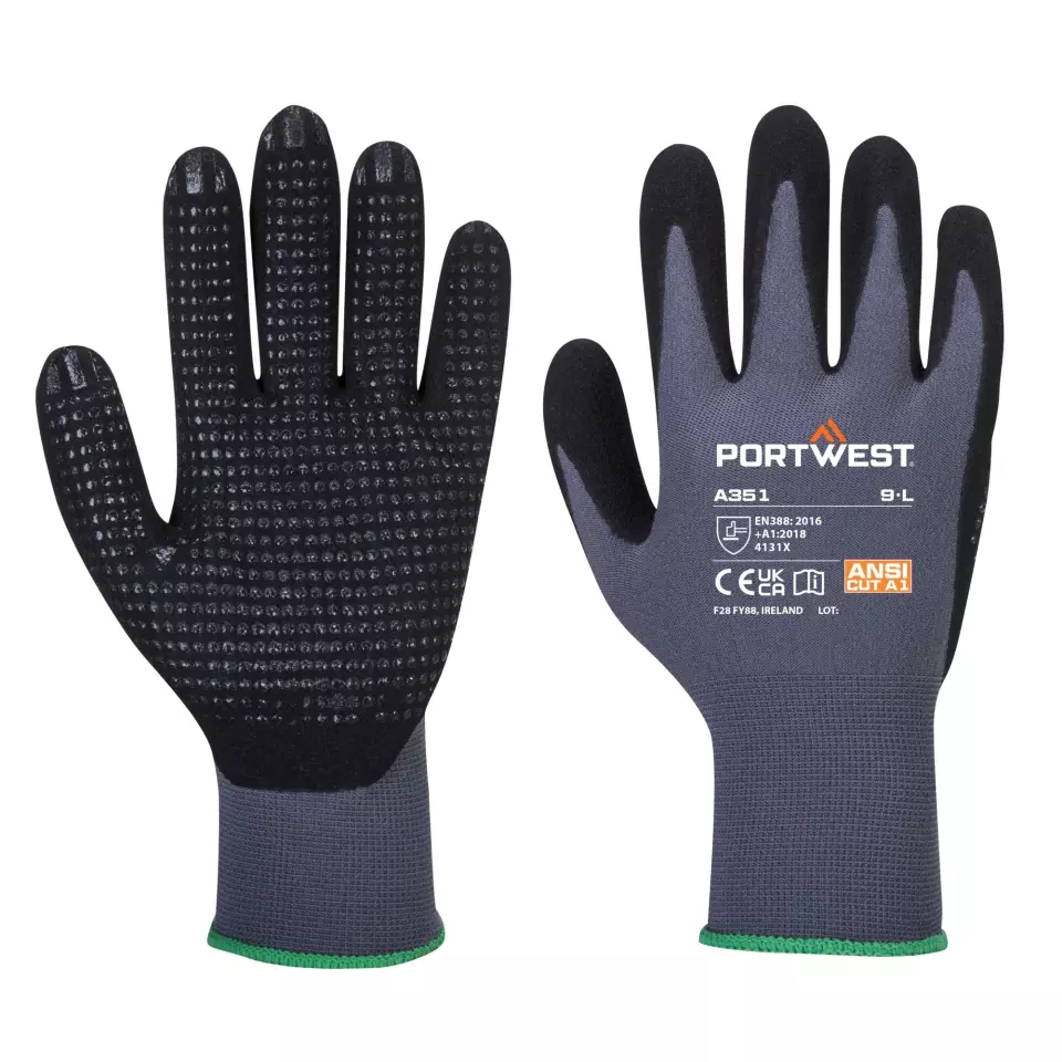 Portwest A351G8R, DermiFlex Plus Glove, Grey/Black, image 3, gallery thumbnail