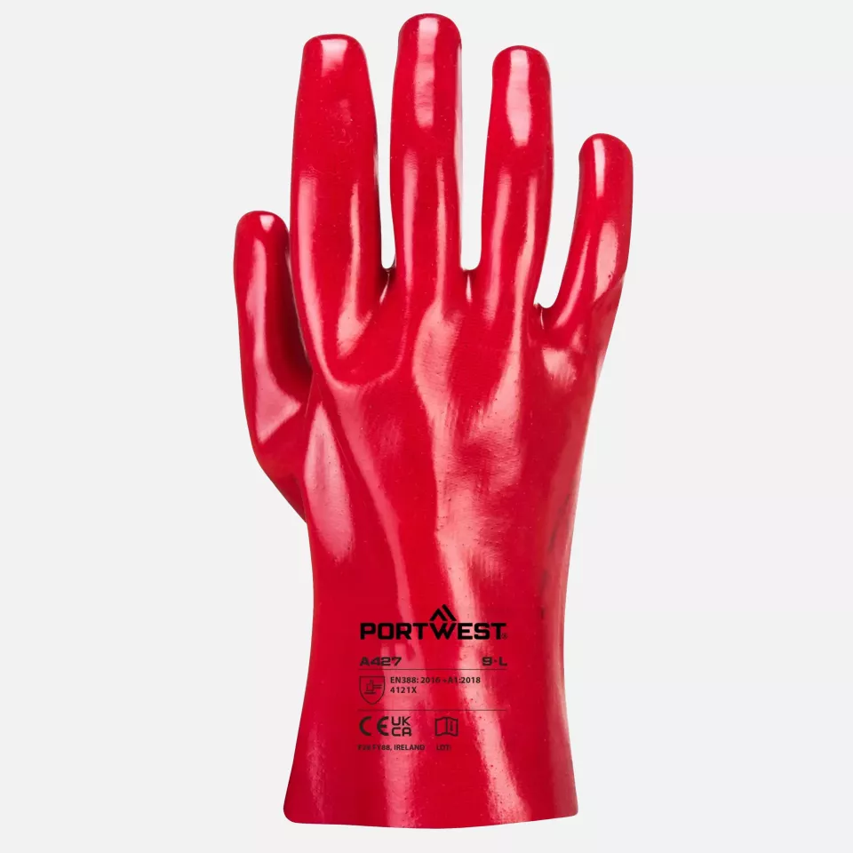 Portwest A427RER, Grip 12 PVC Gauntlet 27cm, Size XL, Red, image 1, gallery thumbnail