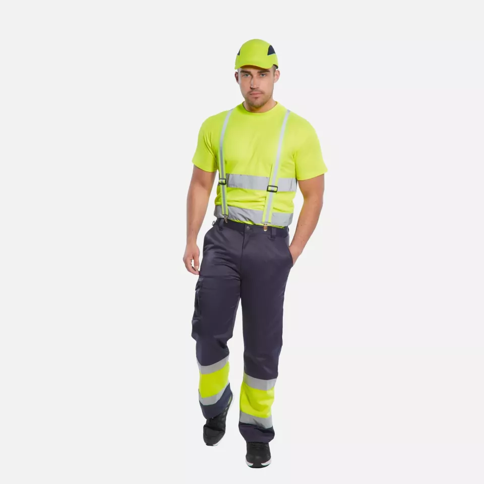 Portwest E049YNR, Hi-Vis Contrast Class 1 Service Trousers, Yellow/Navy, image 3, gallery thumbnail