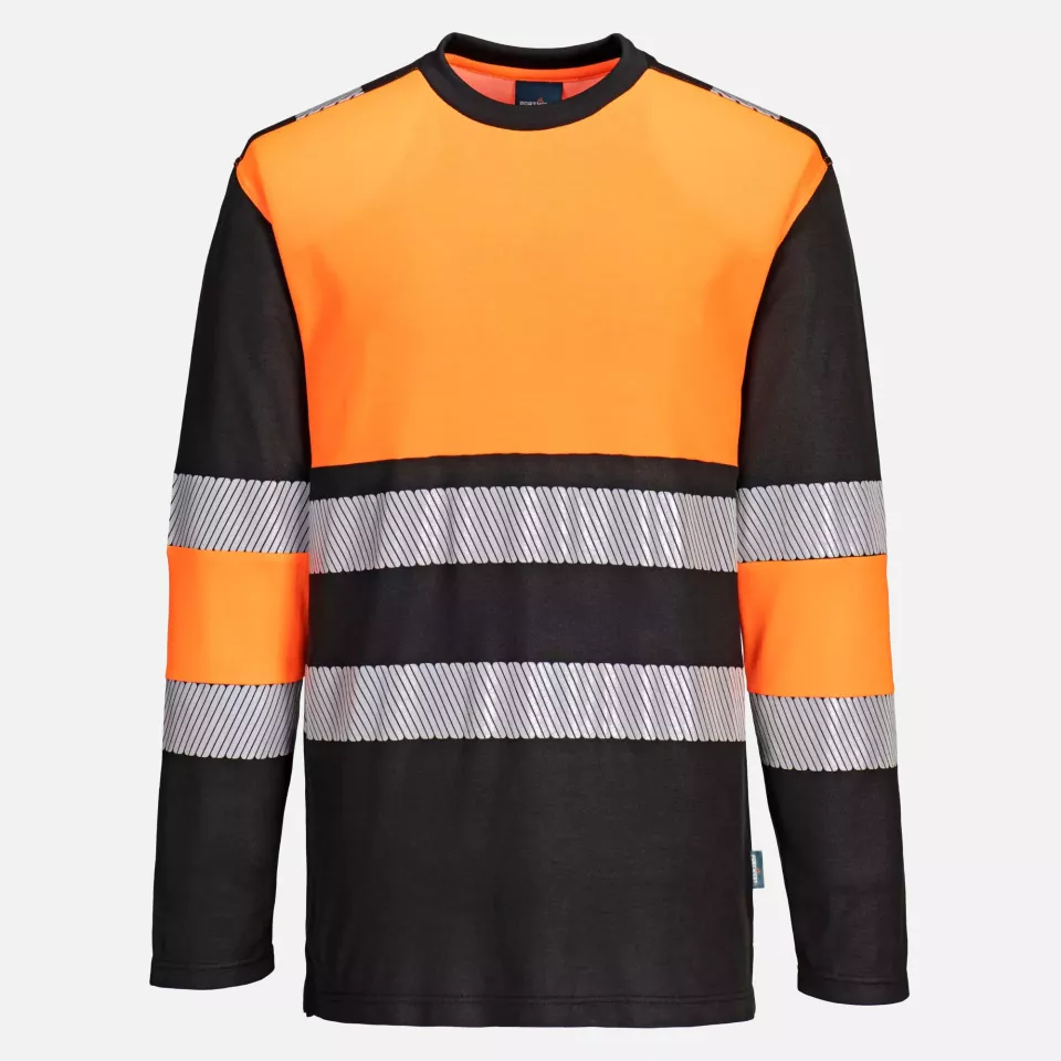 Portwest PW312OBR, PW3 Hi-Vis Cotton Comfort Class 1 T-Shirt L/S, Orange/Black, image 1, gallery thumbnail
