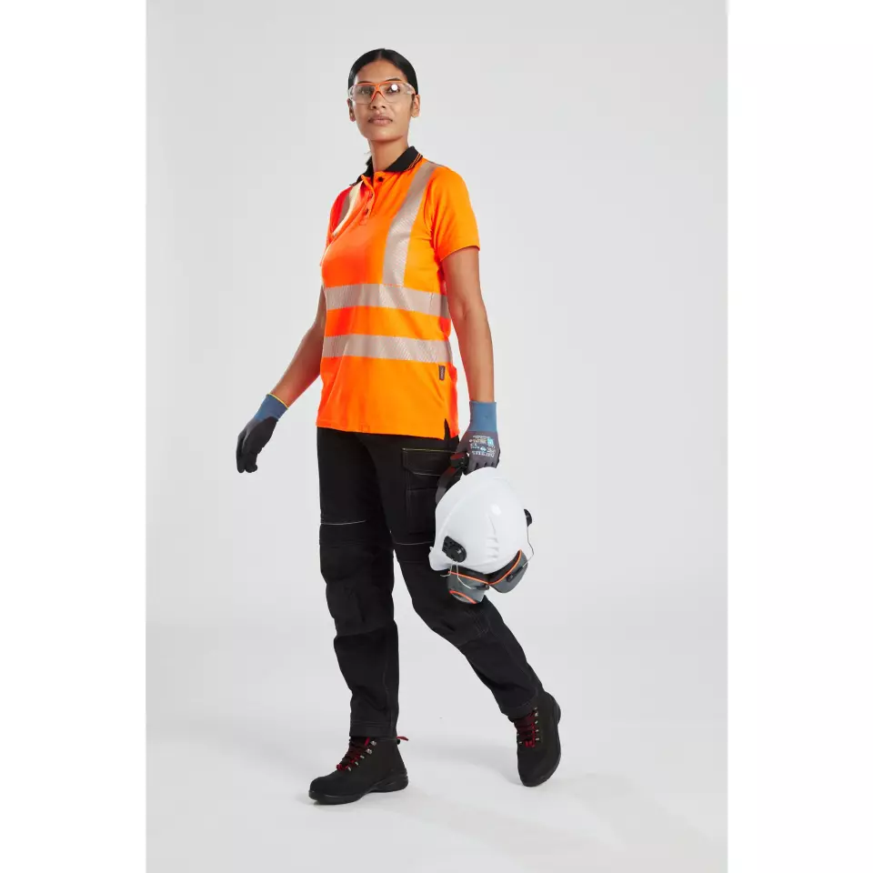 Portwest LW72OBR, Hi-Vis Women's Cotton Comfort Pro Polo Shirt S/S, Orange/Black, image 7, gallery thumbnail