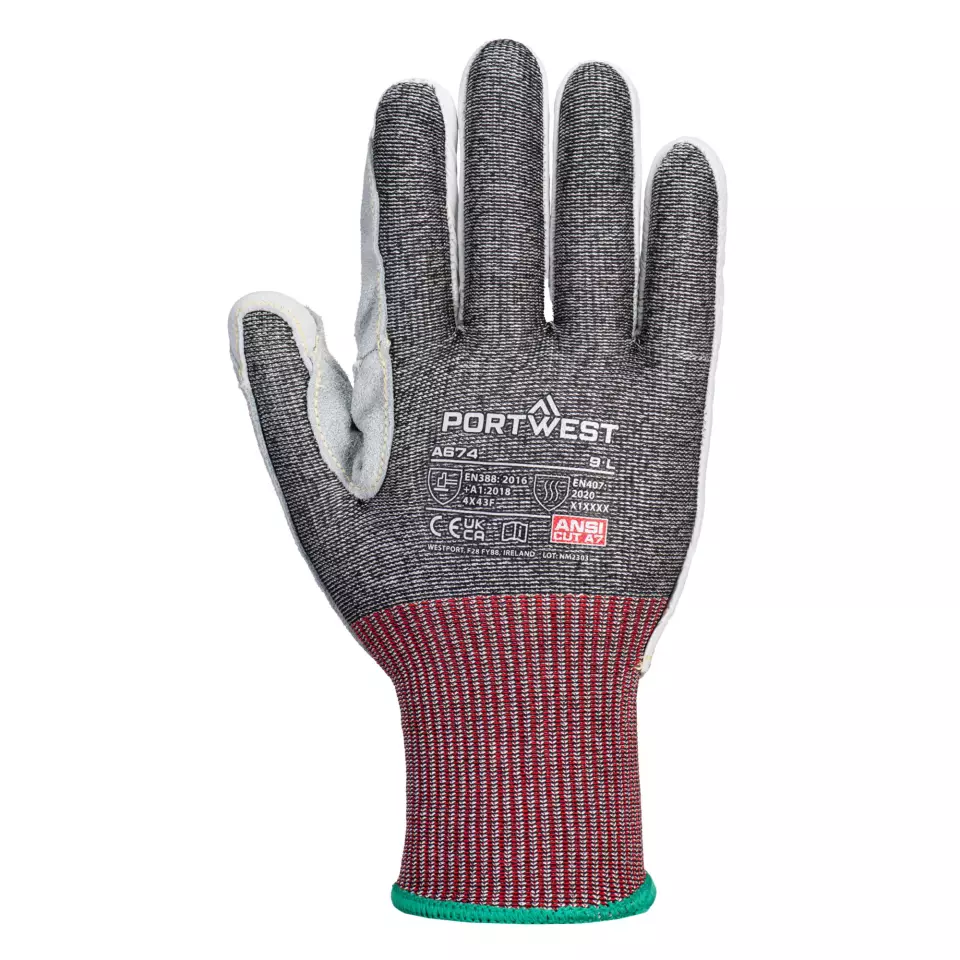 Portwest A674K8R, CS Cut F13 Leather Glove, Black, image 1, gallery thumbnail