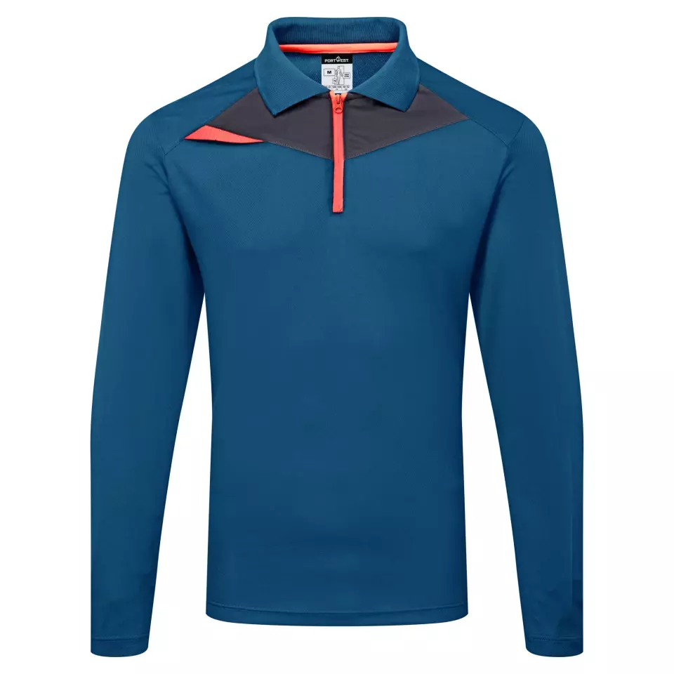 Portwest DX414MBR, DX4 Polo Shirt L/S, Metro Blue, image 1, gallery thumbnail