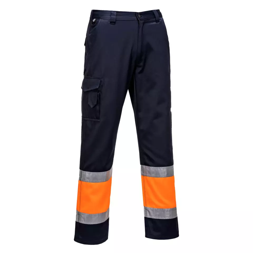 Portwest L049ONR, Leichte Warnschutz-Kontrast-Servicehose Klasse 1, Orange/Marine
