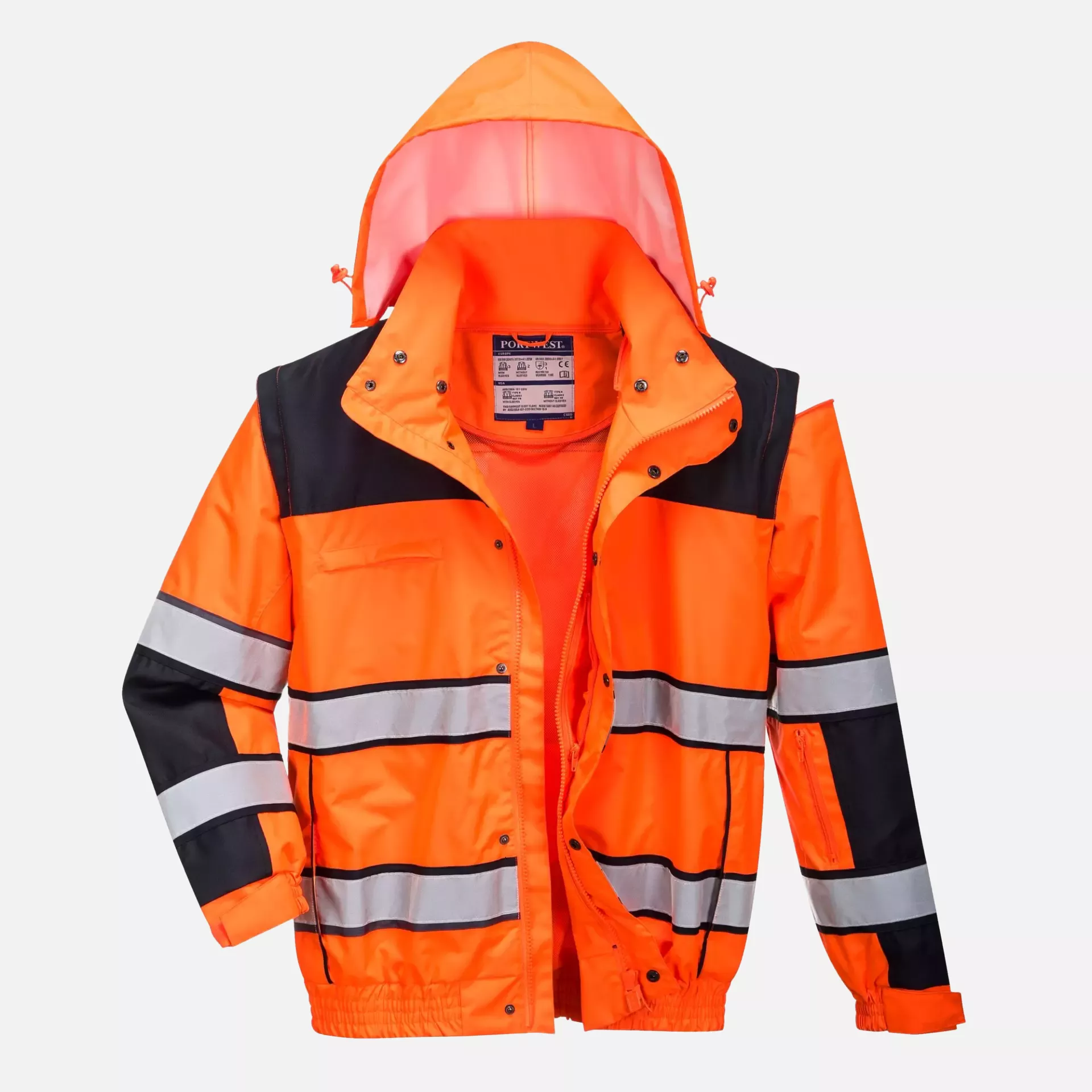 Portwest C466OBR, Hi-Vis 3-in-1 Contrast Winter Bomber Jacket, Orange/Black, image 5