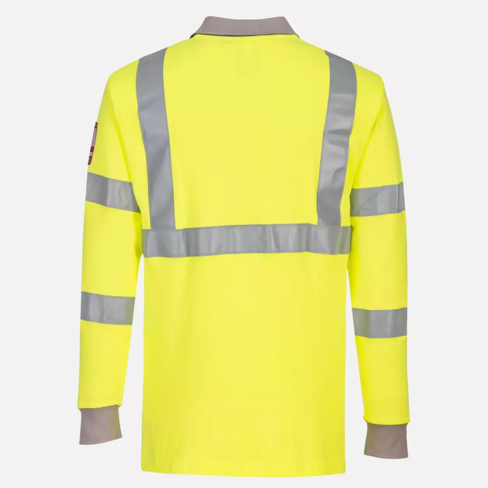 Portwest FR77YER, Modaflame Knit Hi-Vis Anti-Static FR Long Sleeve Polo Shirt, Yellow, image 2, gallery thumbnail