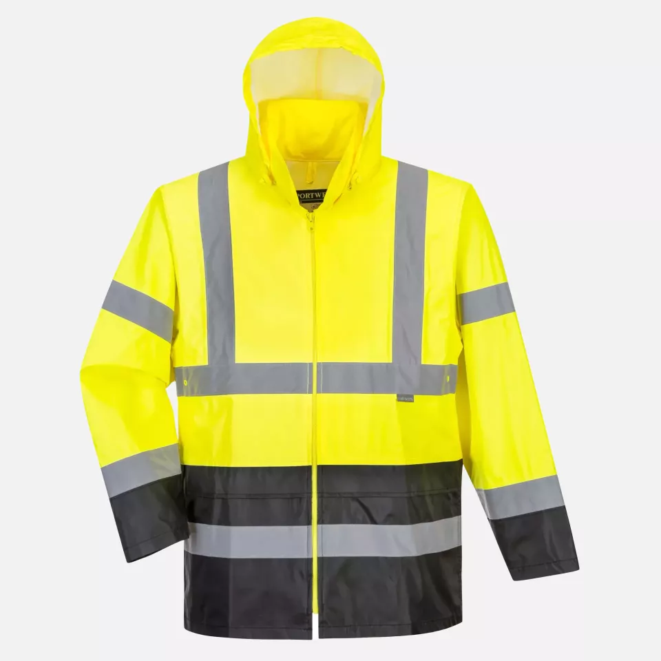 Portwest H443YBR, Hi-Vis Contrast Classic Rain Jacket, Yellow/Black, image 2, gallery thumbnail