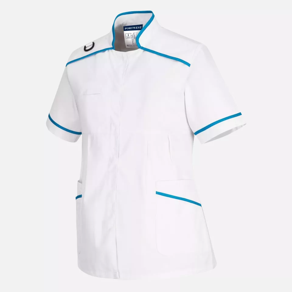 Portwest LW22WAR, Medical Maternity Tunic, White/Aqua, image 3, gallery thumbnail