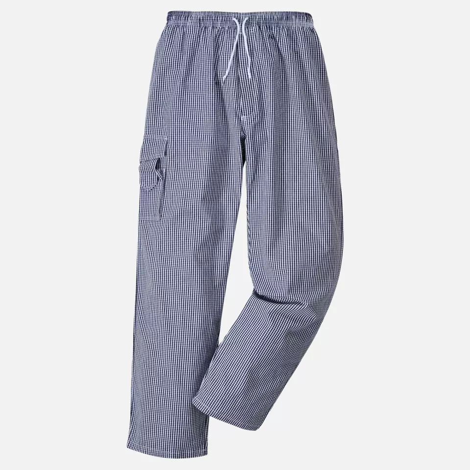 Portwest C078CHR, Chef's Chester Trousers, Blue Check, image 2, gallery thumbnail