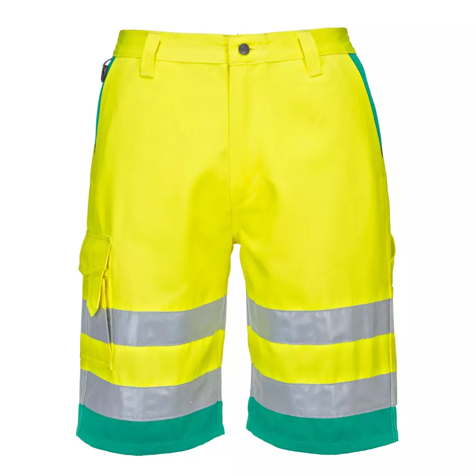 Portwest L043YTR, Hi-Vis Lightweight Polycotton Shorts, Yellow/Teal, image 1, gallery thumbnail