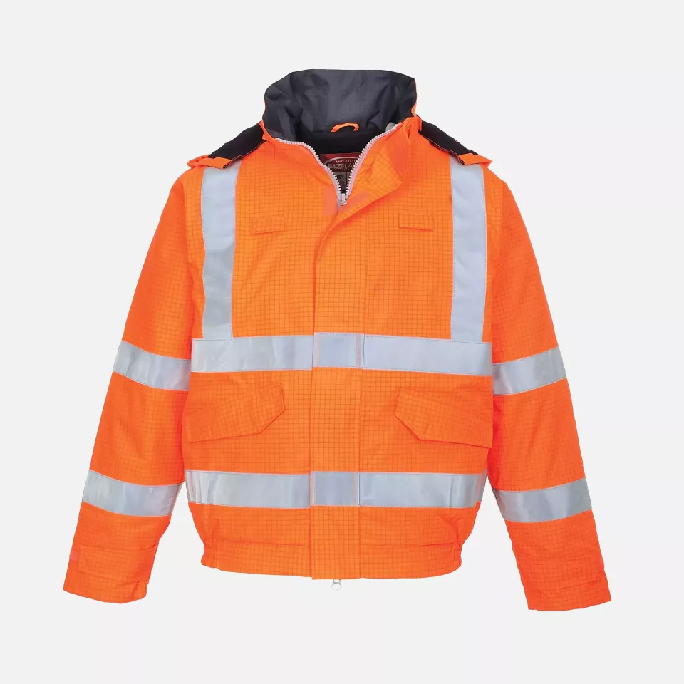 Portwest S773ORR, Bizflame Rain Hi-Vis Antistatic FR Bomber Jacket, Orange, image 1, gallery thumbnail