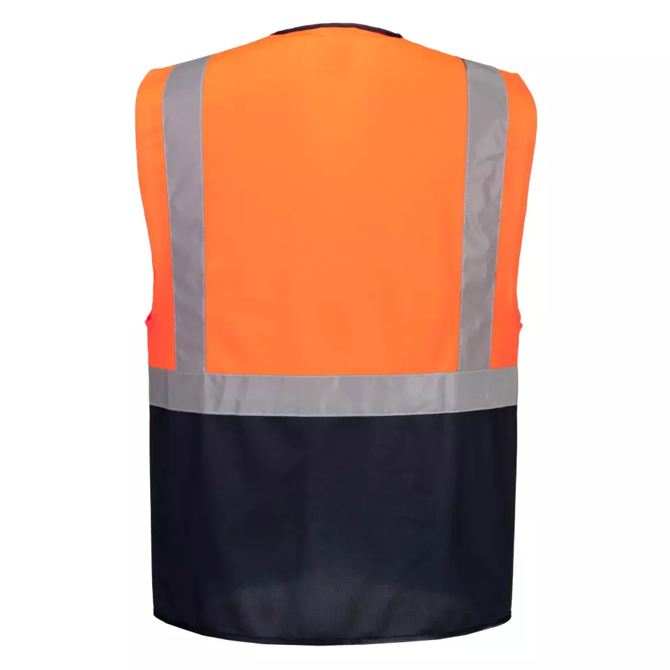 Portwest C476ONR, Warsaw Hi-Vis Contrast Executive Vest, Orange/Navy, image 2, gallery thumbnail