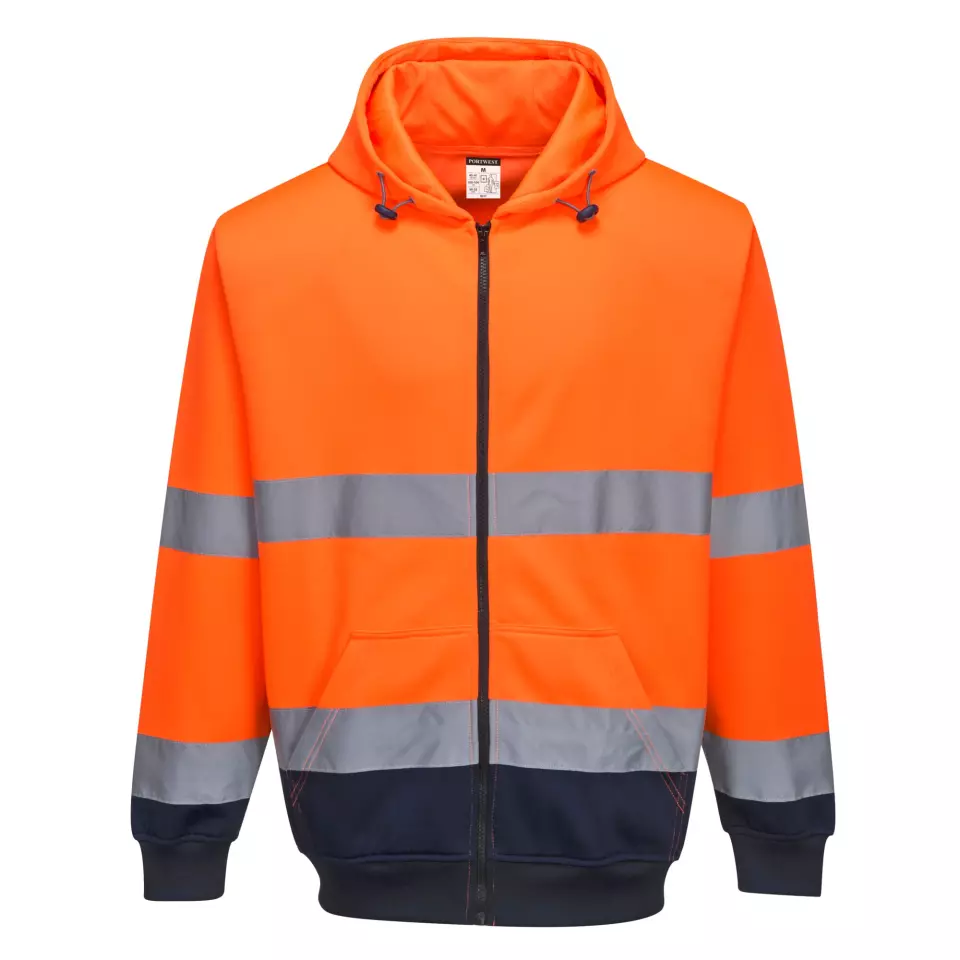 Portwest B317ONR, Hi-Vis Contrast Zipped Hoodie, Orange/Navy, image 1, gallery thumbnail