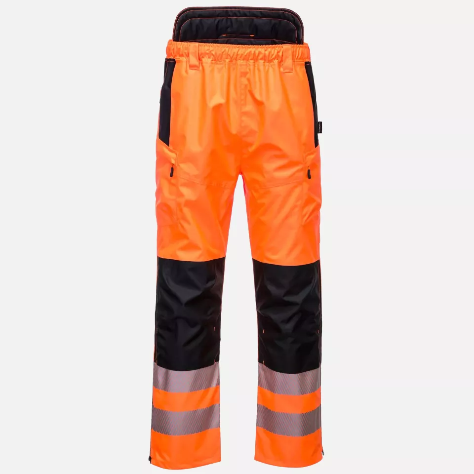 Portwest PW342OBR, PW3 Hi-Vis Extreme Rain Trousers, Orange/Black, image 1, gallery thumbnail