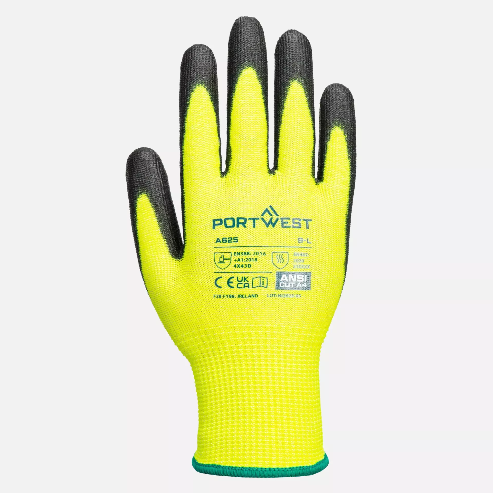 Portwest A625Y8R, Cut D13 PU Viz-Tex Glove, Yellow/Black, image 1
