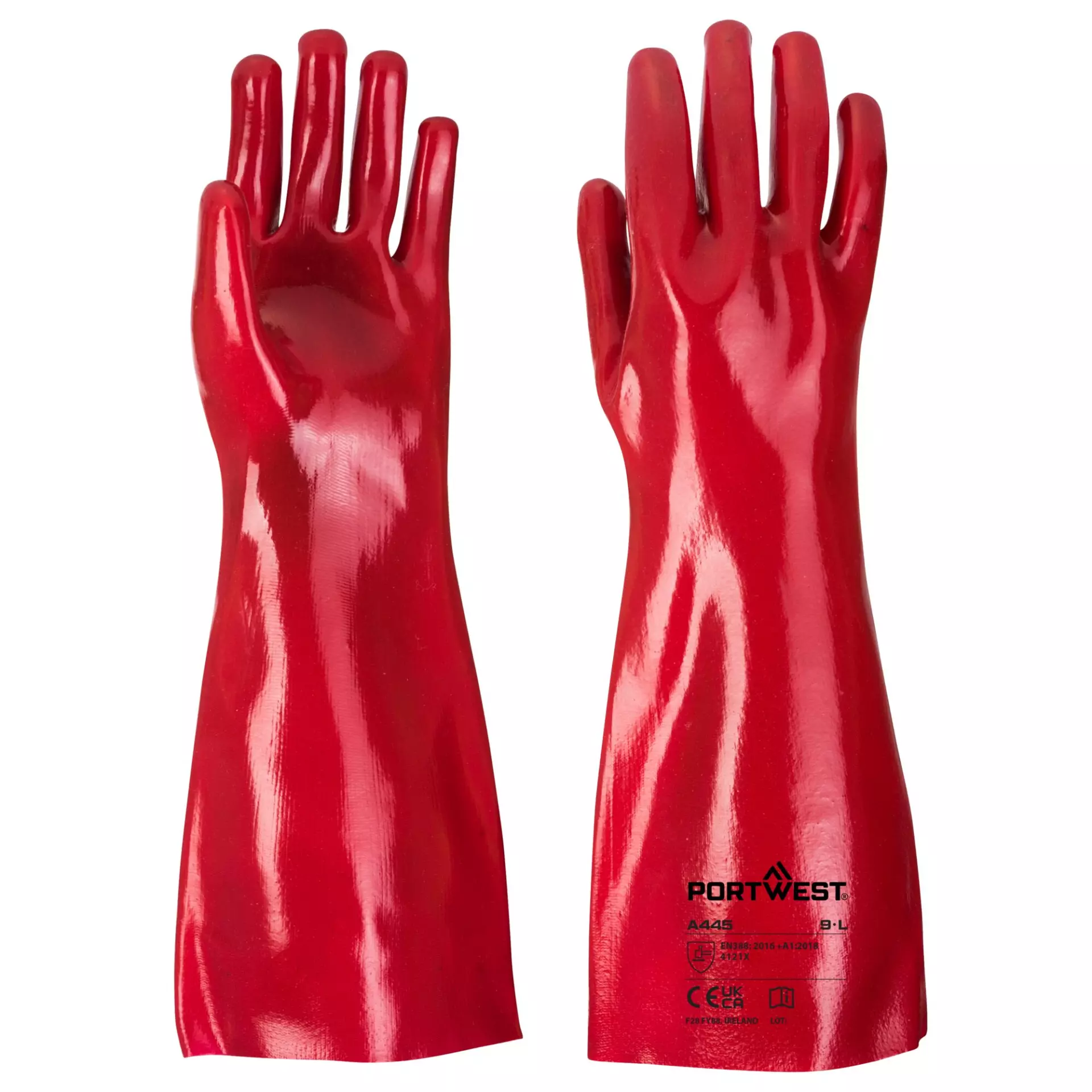 Portwest A445RER, Grip 12 PVC Gauntlet 45cm, Size XL, Red, image 2