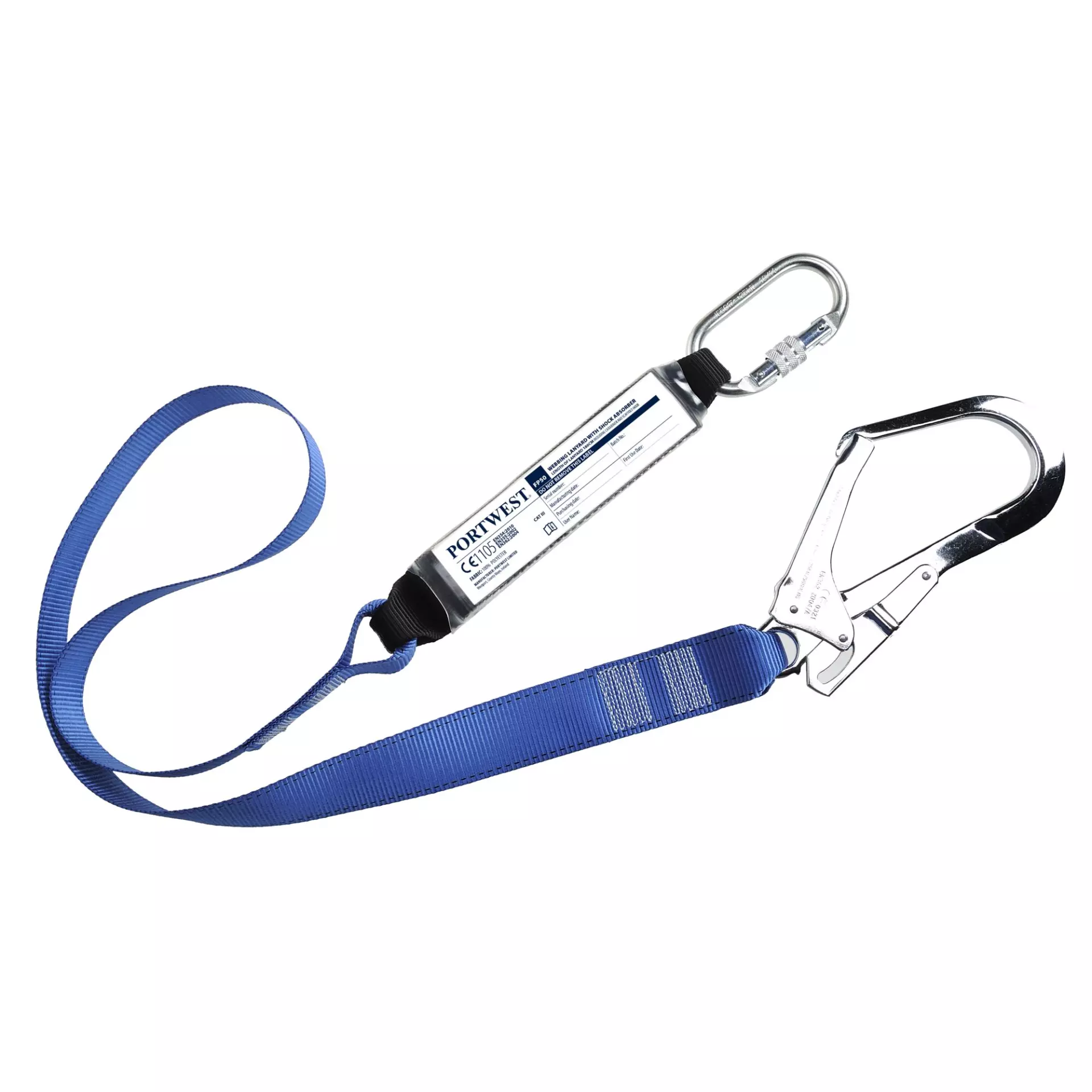 Portwest FP50RBR, Single Webbing 1.8m Lanyard With Shock Absorber, Royal Blue, image 1